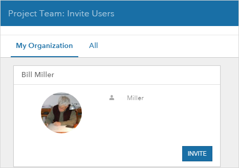Project Team: Invite Users dialog box Project Team: Invite Users dialog box
